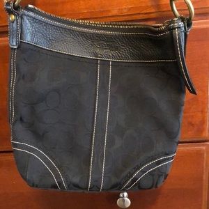 Coach black leather and monogram canvas ha…